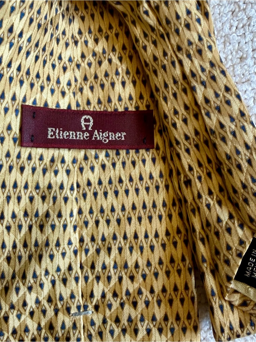Etienne Aigner Men's Gold Blue Geometric Silk Tie Woven Pointed Logo - Picture 3 of 3